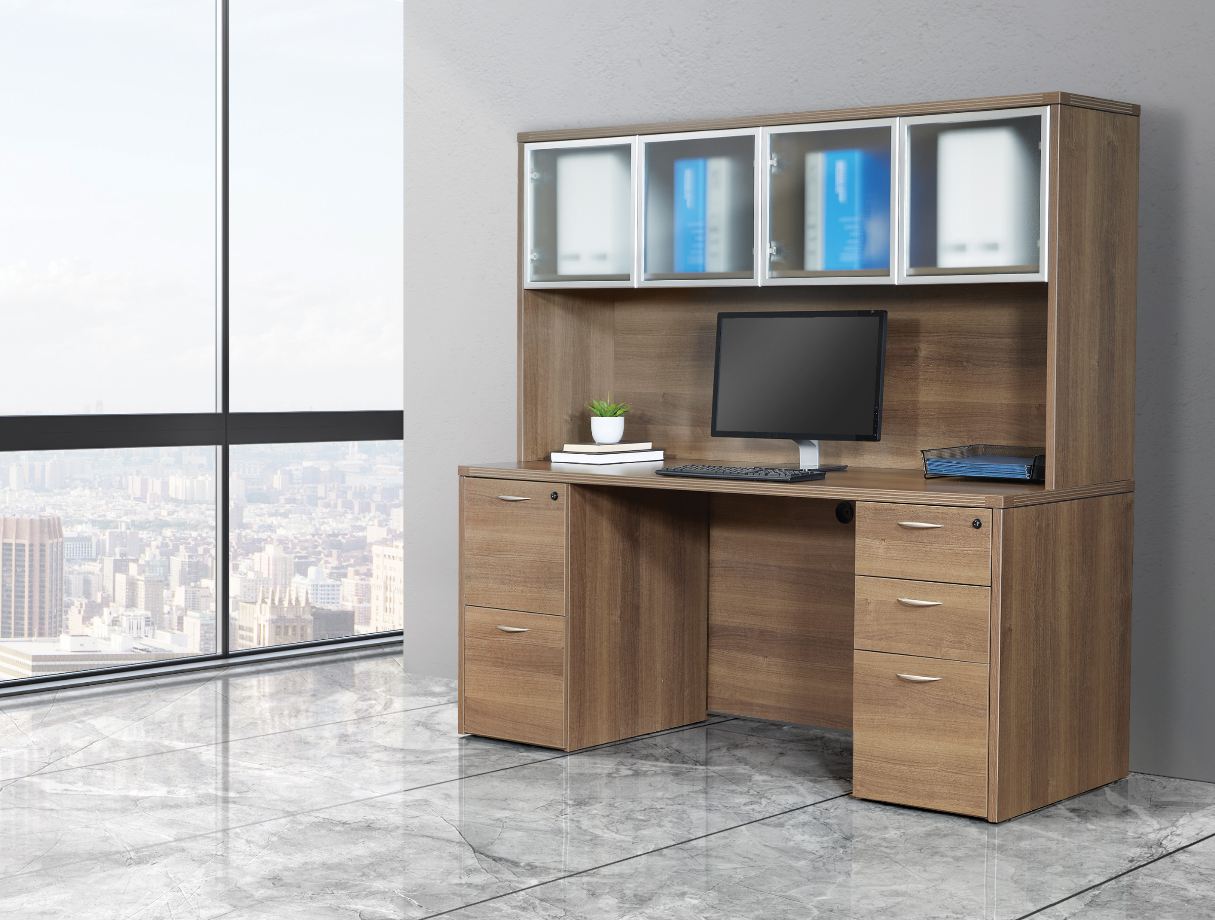 Modern office with blank concrete wall